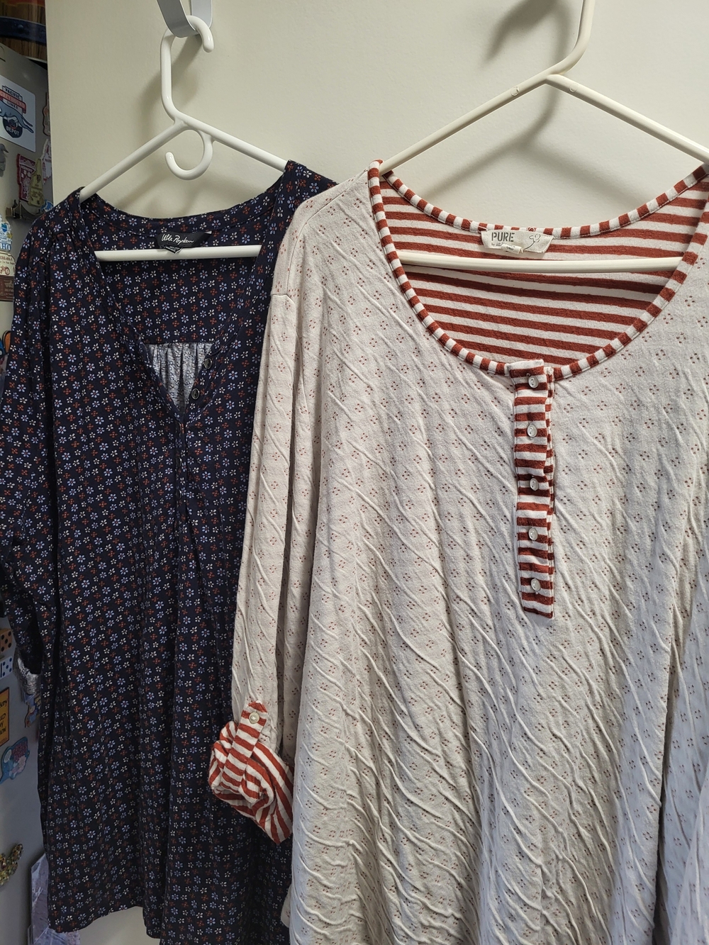 2 Ulla Popken Women's 28/30W 4X Henley Tops with Roll Tab Sleeves